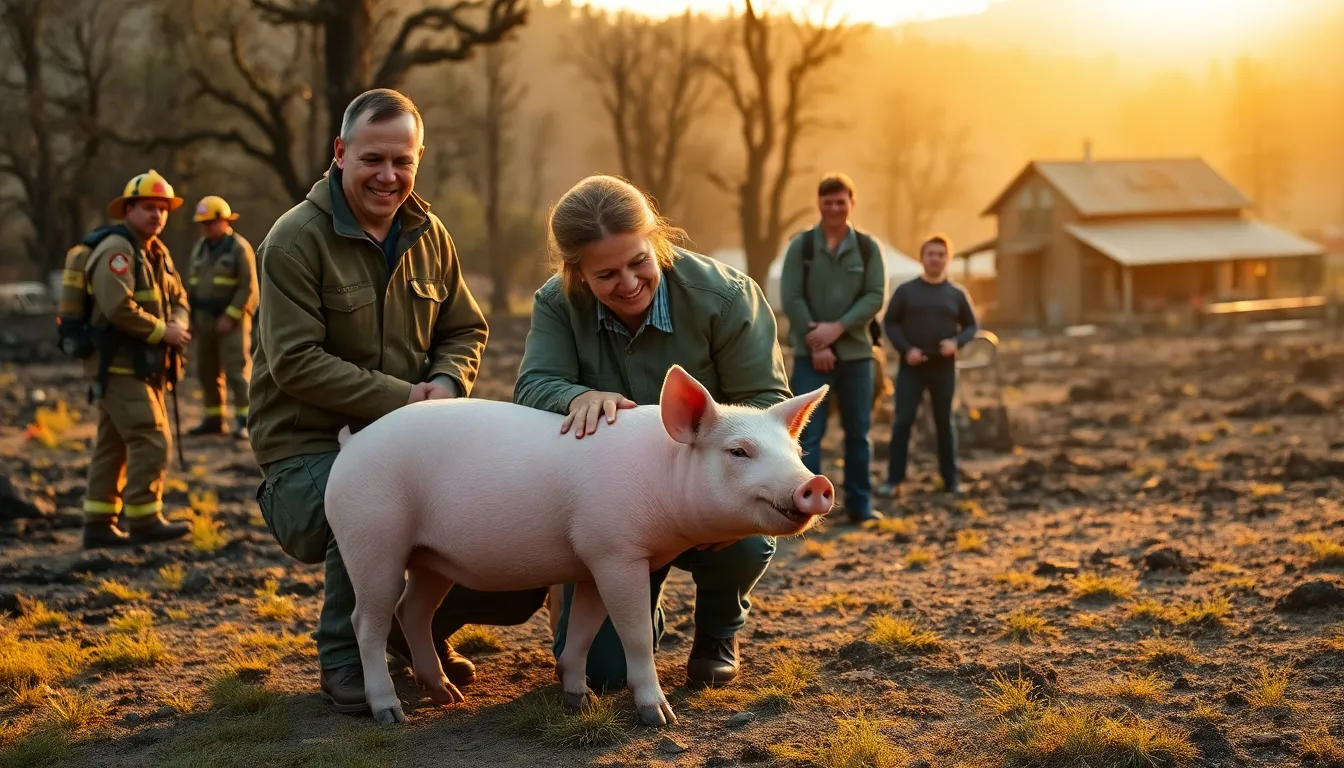 Pet pig left homeless by California's Eaton Fire reunites with family