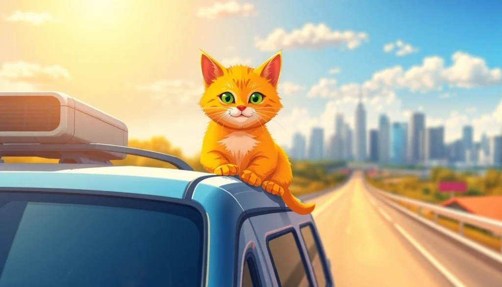 Pet cat rides on van roof for 100 miles to join family on vacation Pet cat rides on van roof for 100 miles to join family on vacation.png AI generated image using Flux AI