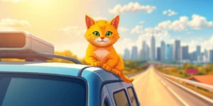 Pet cat rides on van roof for 100 miles to join family on vacation.png AI generated image using Flux AI