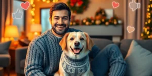Matching owner and dog knit sweaters.png AI generated image using Flux AI